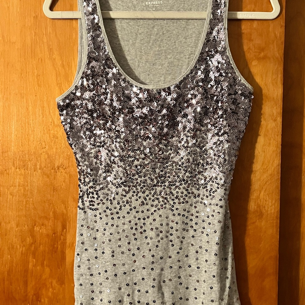 Vintage Express Silver Sequin Sleeveless Fitted Tank